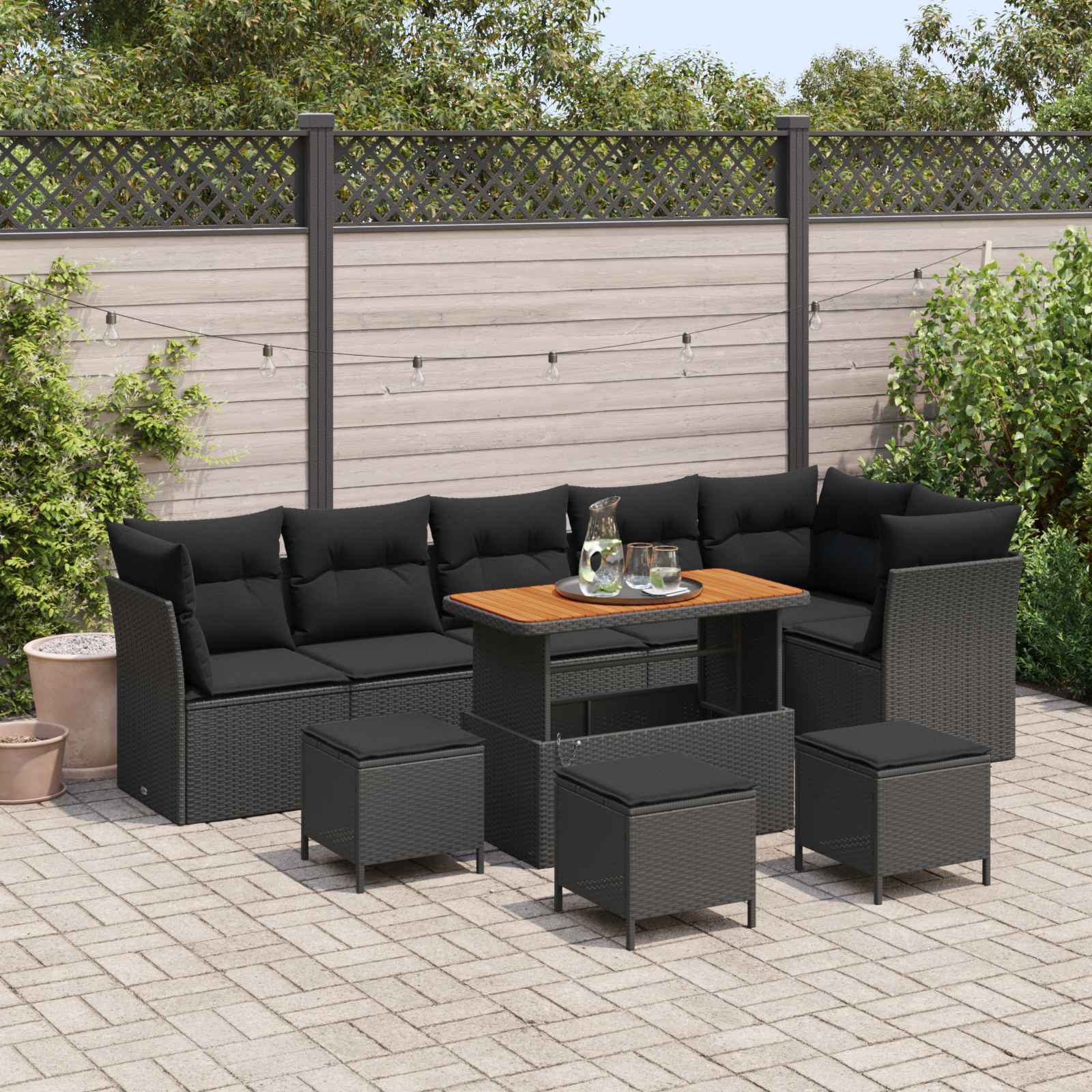 Garten-Sofa-Set 10 Stk. 6-Sitzanzahl Schwarz