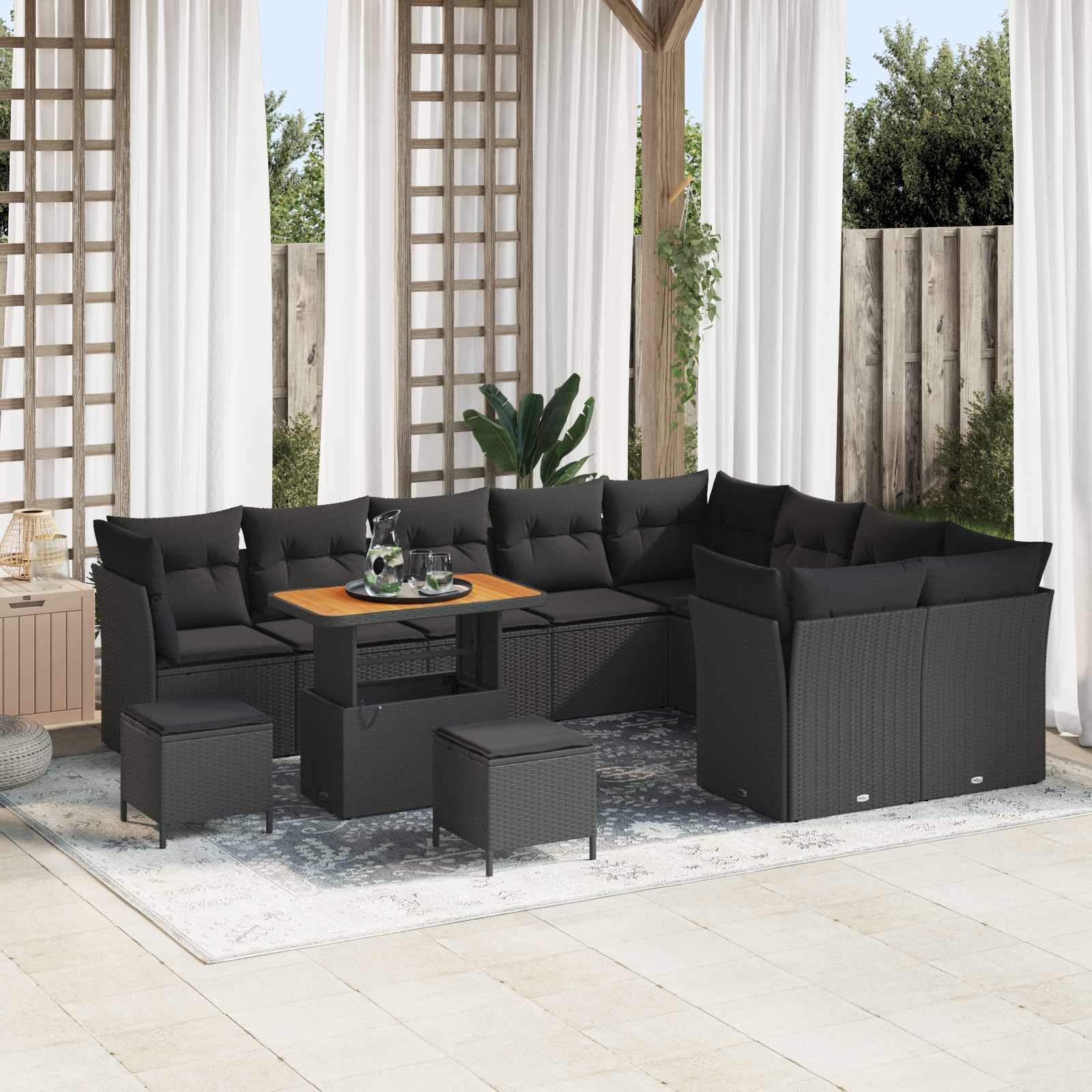 Gartensofa-set 12 Stk. 9-Sitzanzahl Schwarz Poly-Rattan