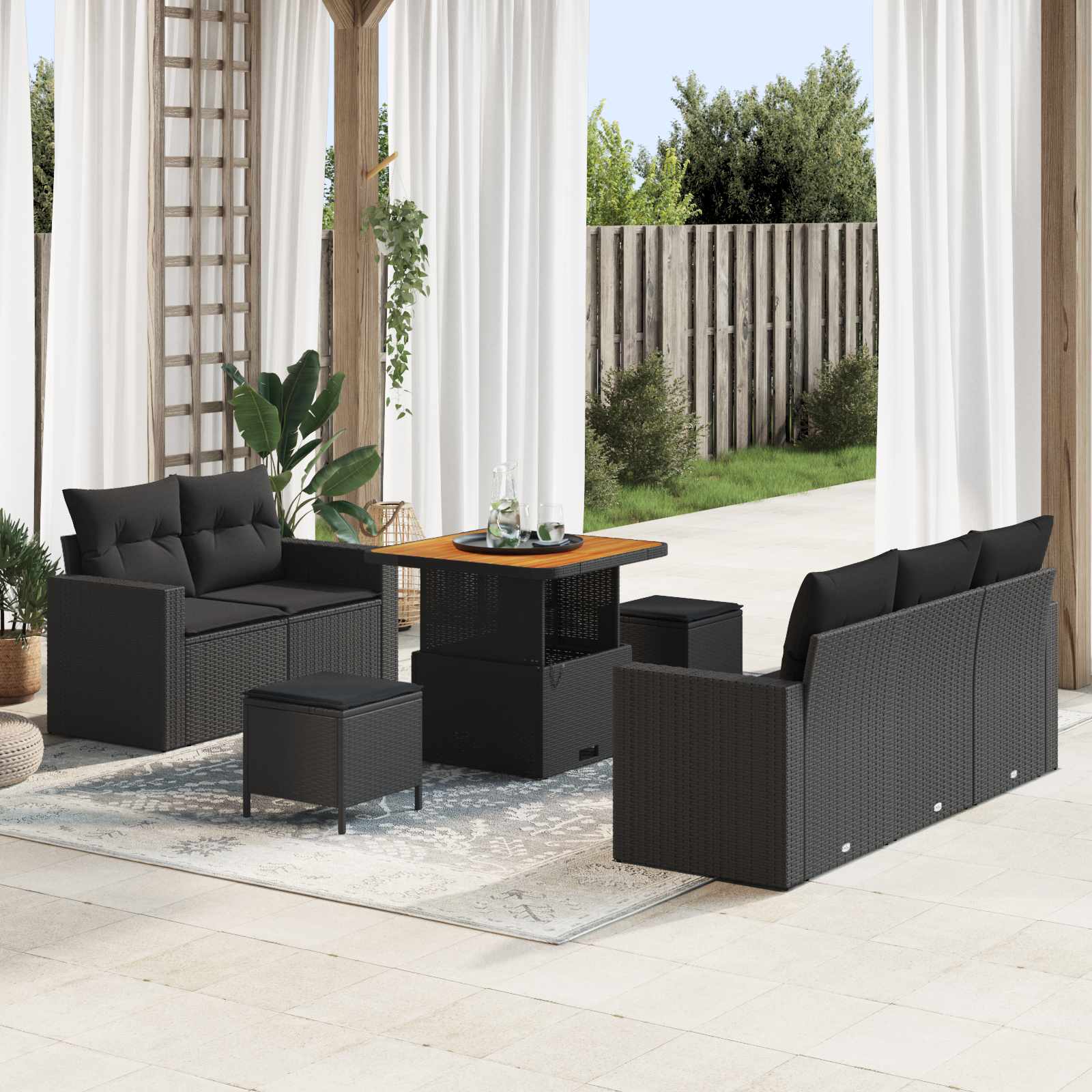 Gartensofa-set 8 Stk. 5-Sitzanzahl Schwarz Poly-Rattan