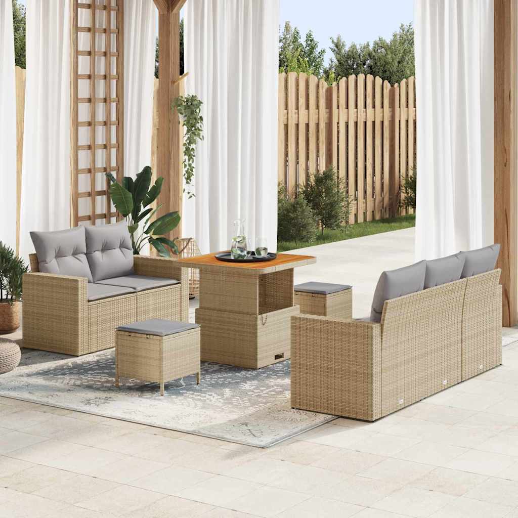 Gartensofa-set 8 Stk. 5-Sitzanzahl Beige und Hellgrau