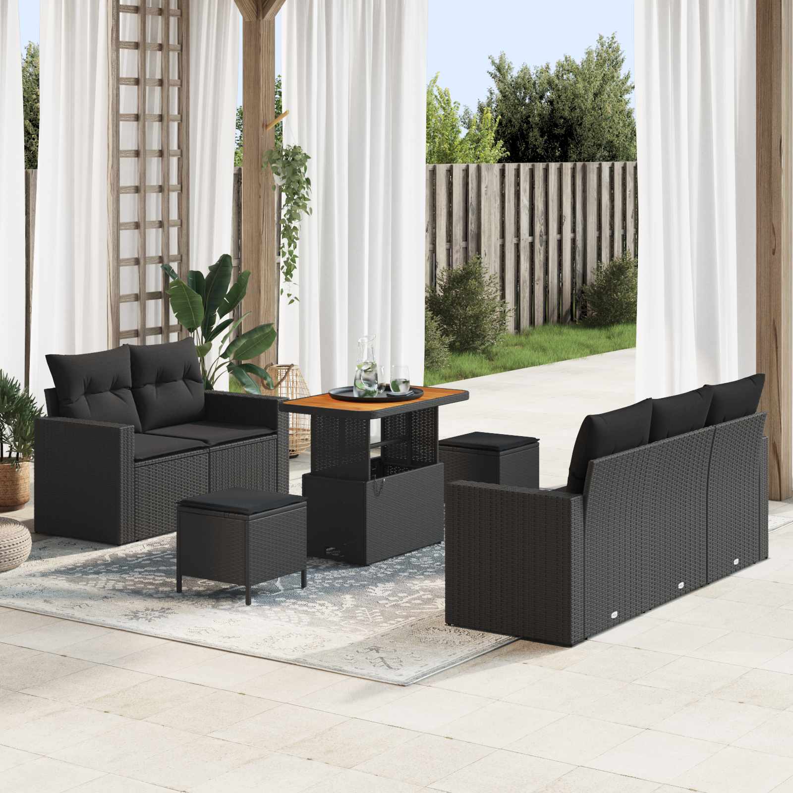 Gartensofa-set 8 Stk. 5-Sitzanzahl Schwarz Poly-Rattan