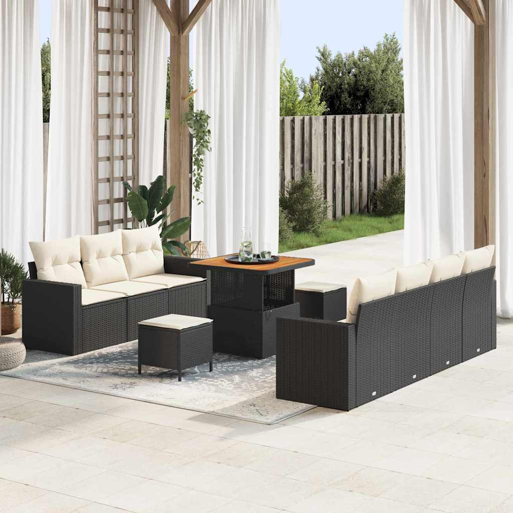 Gartensofa-set 10 stk. 7-Sitzanzahl Schwarz und Creme