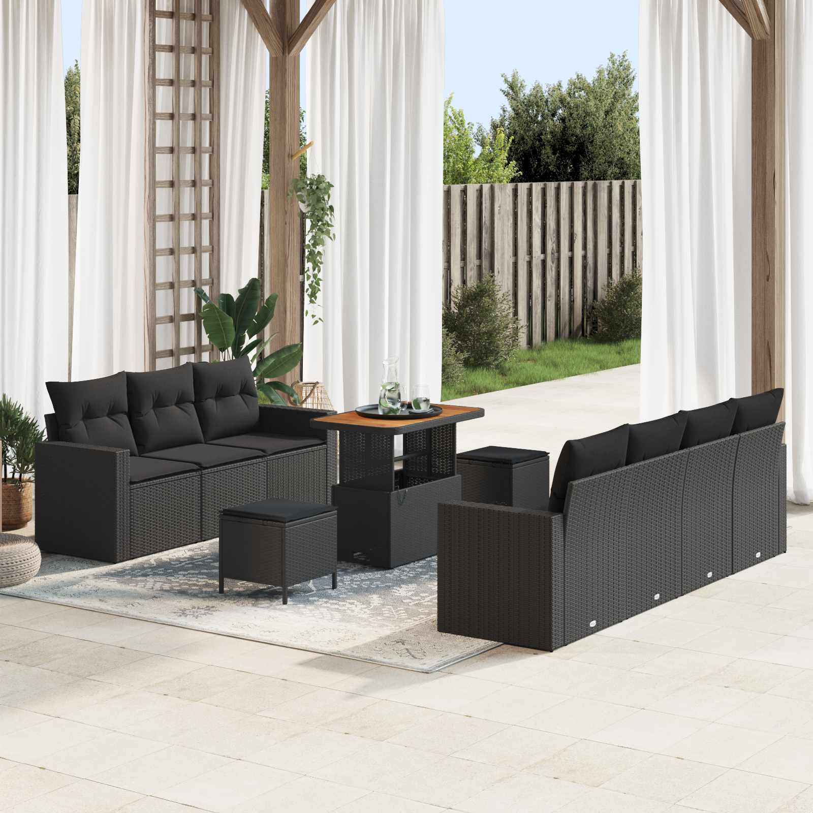Gartensofa-set 10 stk. 7-Sitzanzahl Schwarz Poly-Rattan