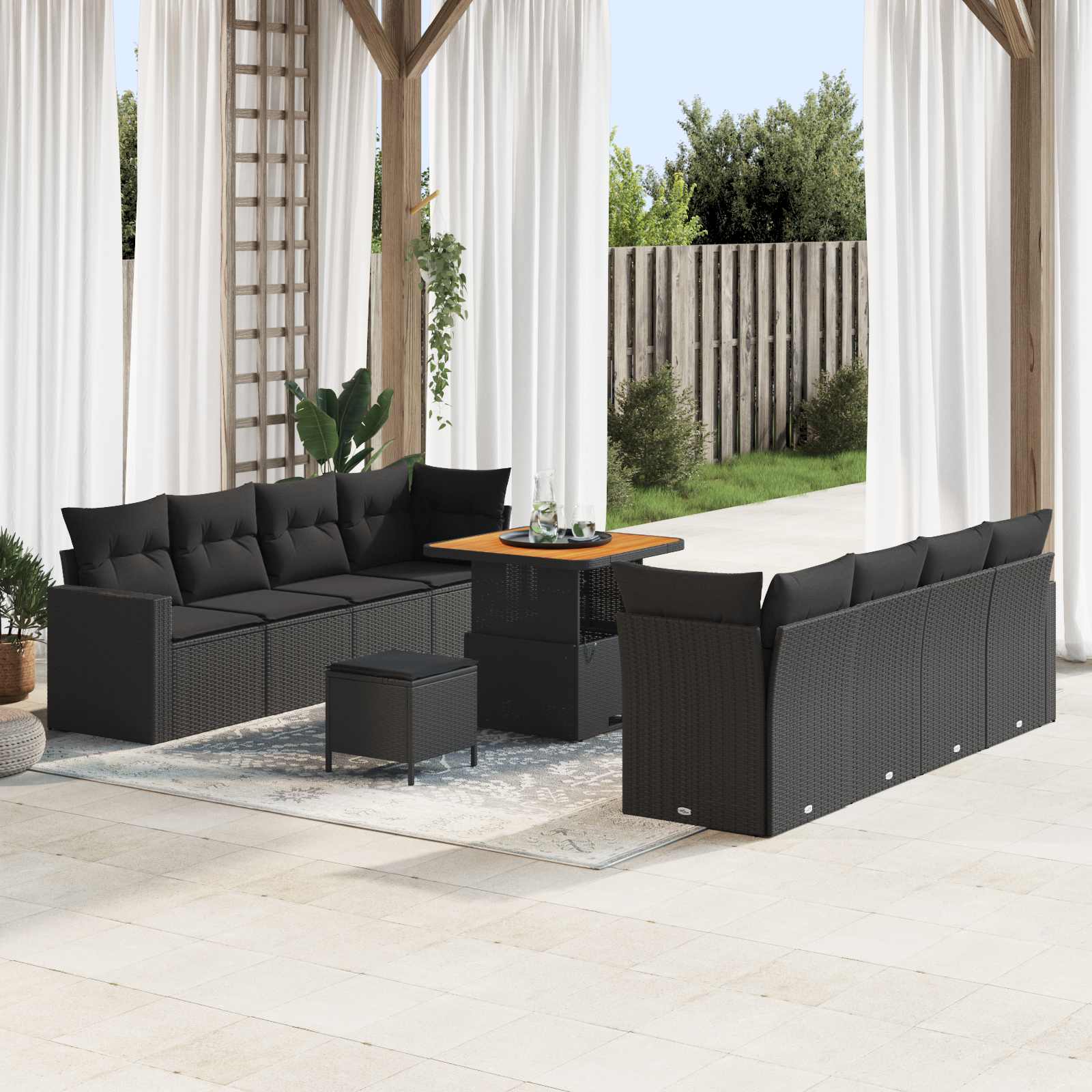 Gartensofa-set 12 stk. 12-Sitzanzahl Schwarz Poly-Rattan
