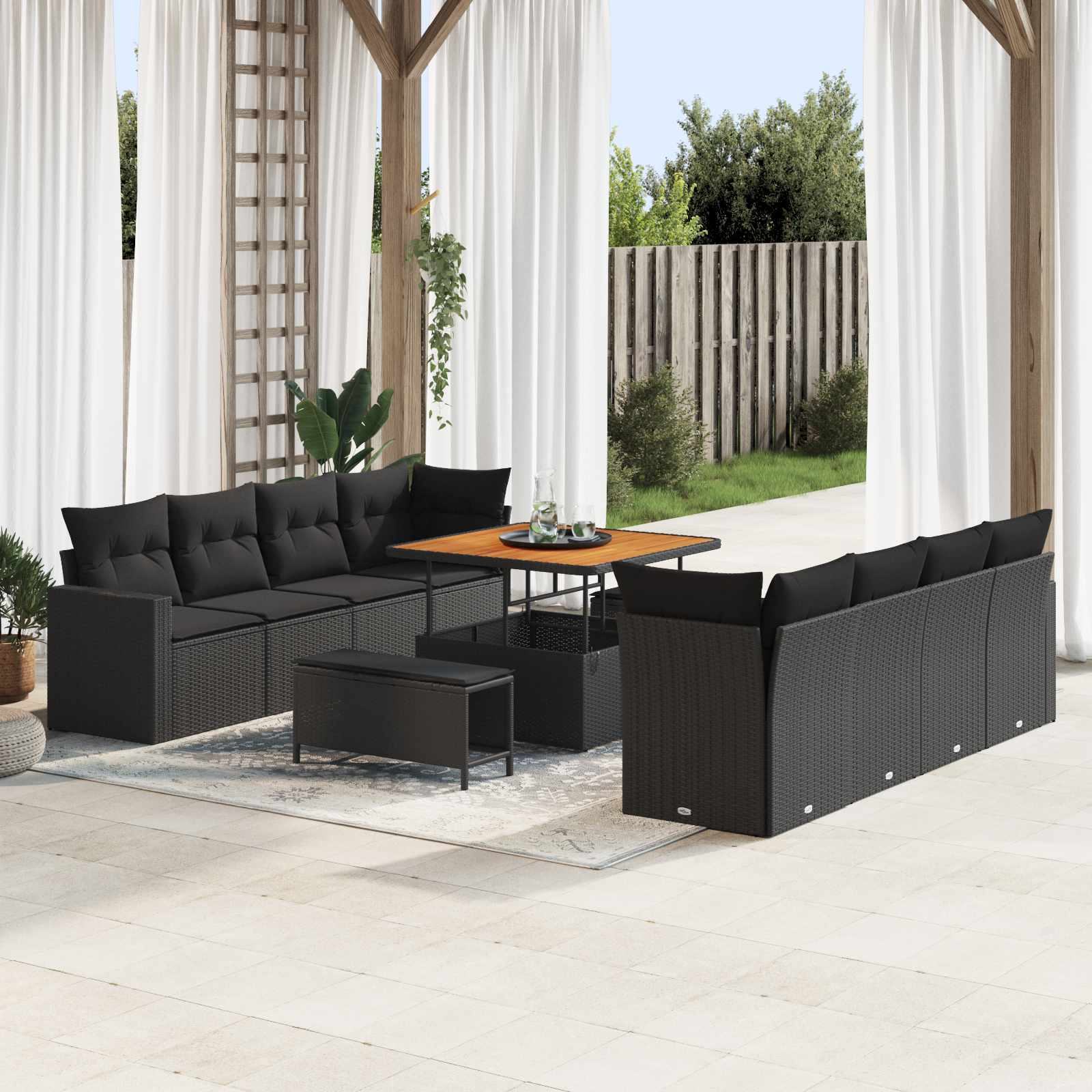 Gartensofa-set 12 stk. 12-Sitzanzahl Schwarz Poly-Rattan