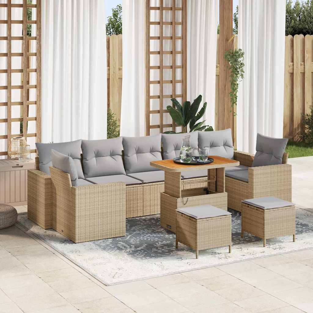 Gartensofa-set 10 stk. 9-Sitzanzahl Beige und Hellgrau