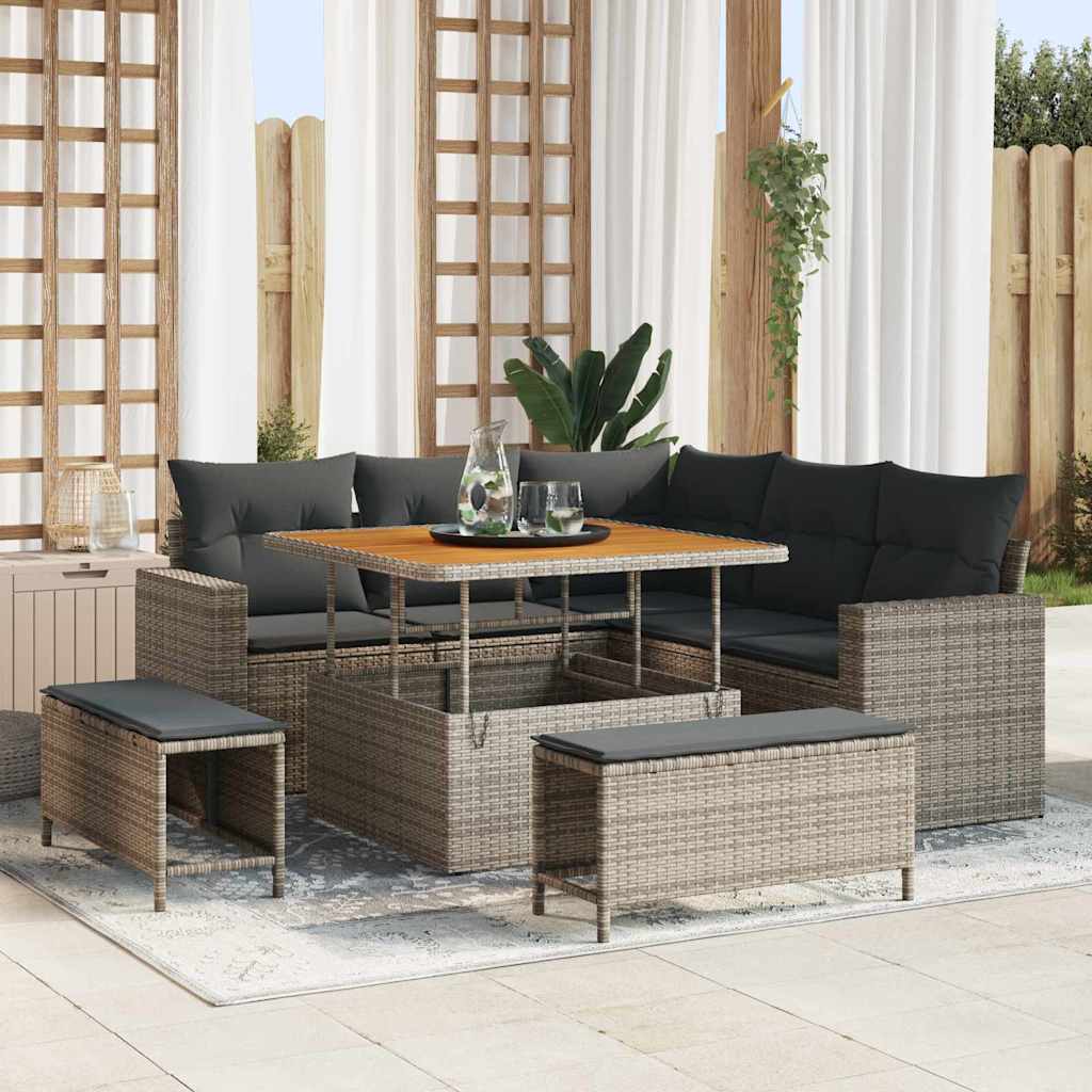 Gartensofa-set 9 Stk. 6-Sitzanzahl Grau Poly-Rattan