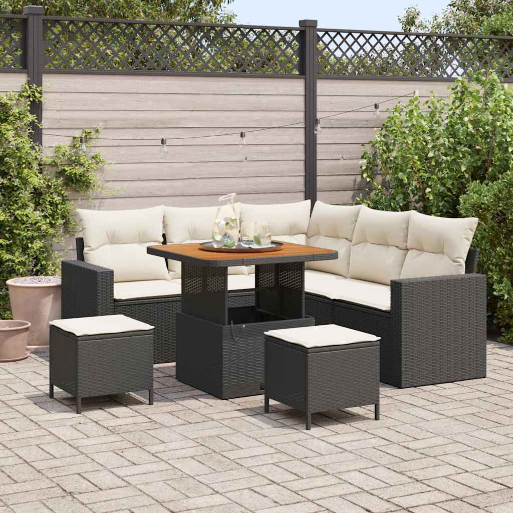 Gartensofa-set 9 Stk. 6-Sitzanzahl Schwarz und Creme