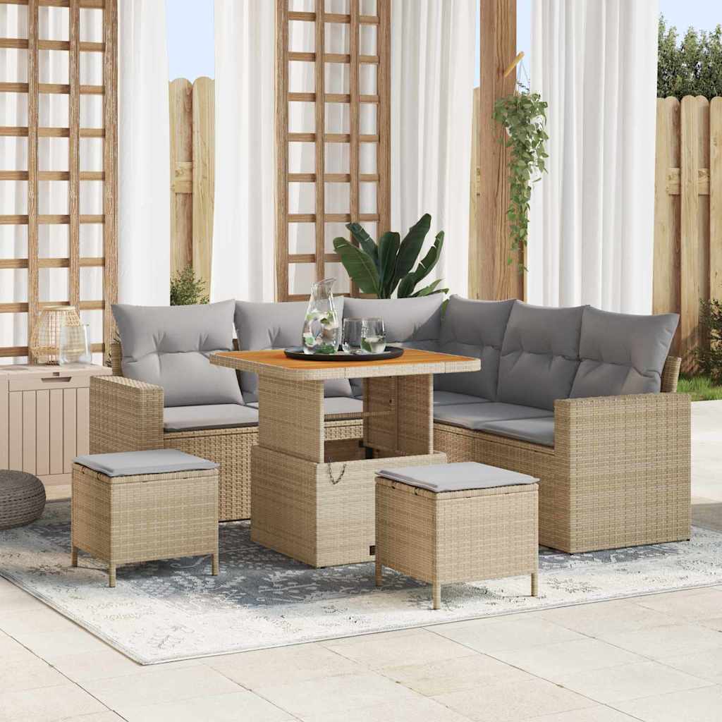 Gartensofa-set 9 Stk. 6-Sitzanzahl Beige und Hellgrau