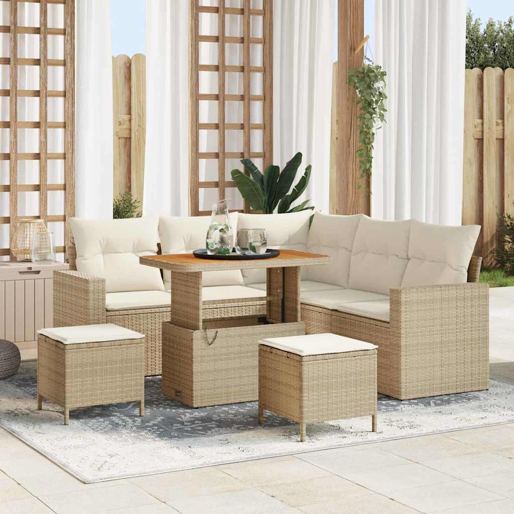 Gartensofa-set 9 Stk. 6-Sitzanzahl Beige und Creme Poly-Rattan
