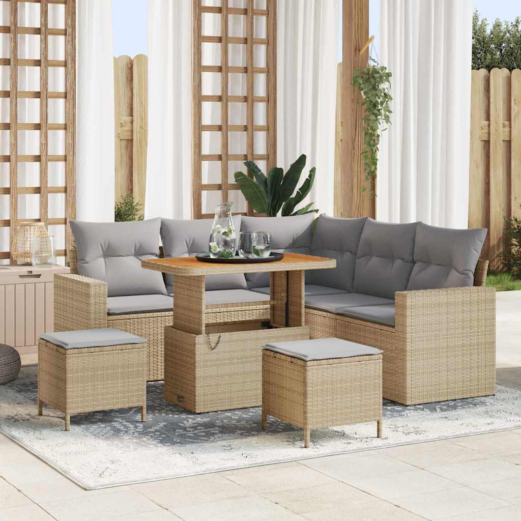 Gartensofa-set 9 Stk. 6-Sitzanzahl Beige und Hellgrau