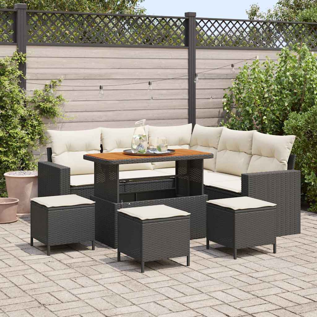 Gartensofa-set 10 Stk. 7-Sitzanzahl Schwarz und Creme