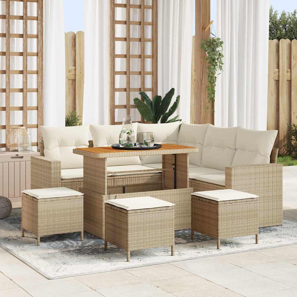 Gartensofa-set 10 Stk. 7-Sitzanzahl Beige und Creme Poly-Rattan