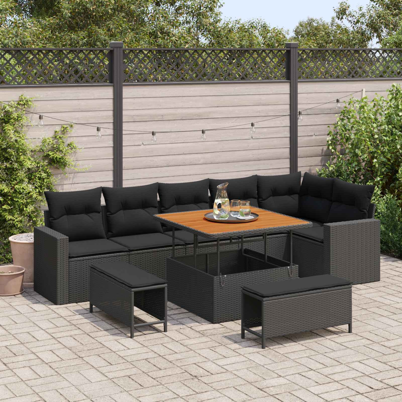 Gartensofa-set 11 Stk. 9-Sitzanzahl Schwarz Poly-Rattan