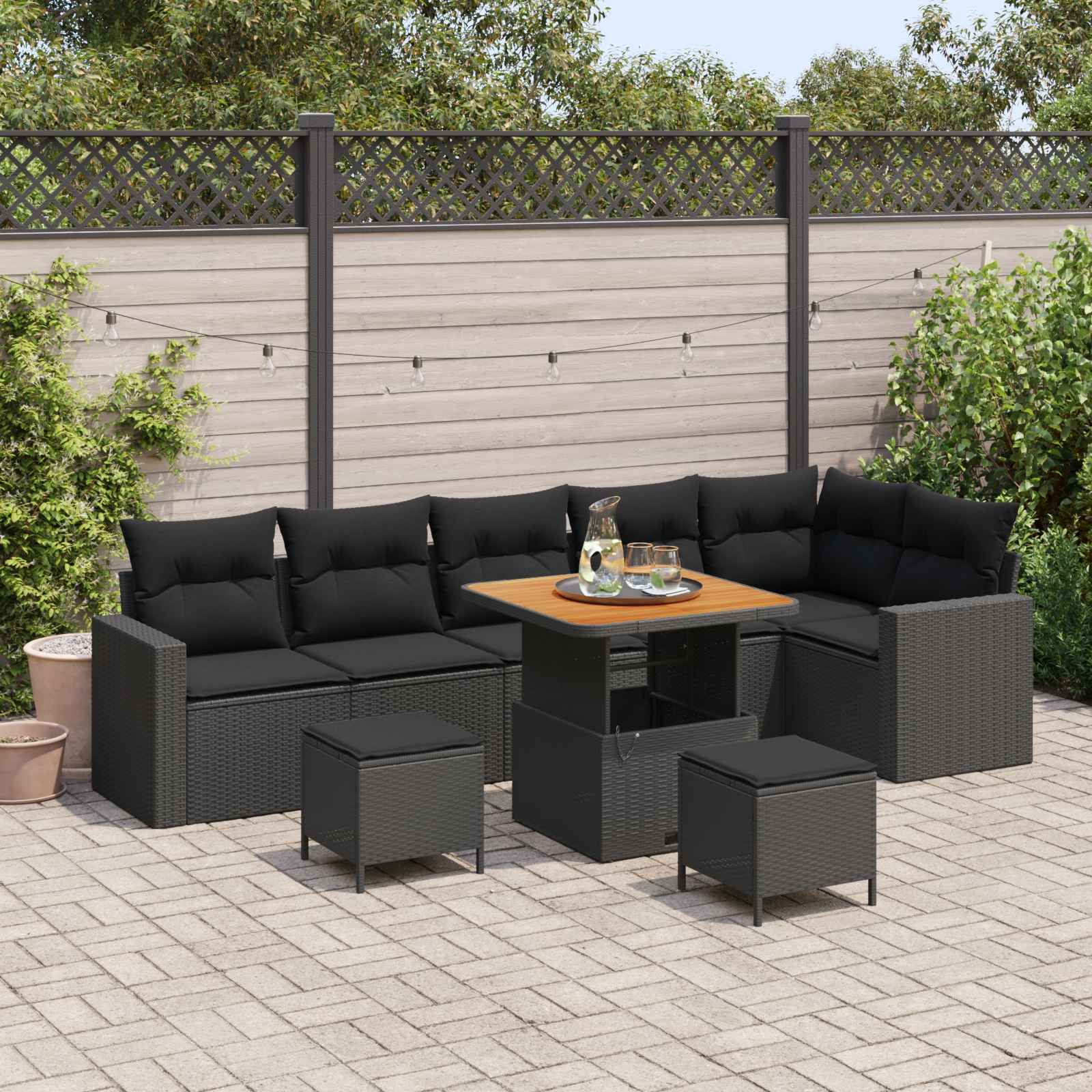 Gartensofa-set 11 Stk. 7-Sitzanzahl Schwarz Poly-Rattan