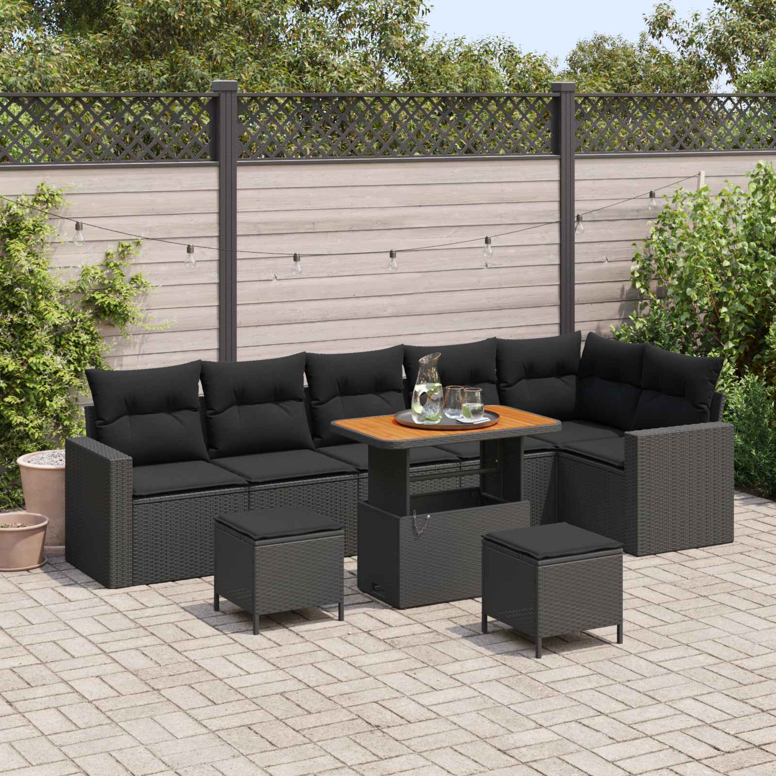 Gartensofa-set 11 Stk. 7-Sitzanzahl Schwarz Poly-Rattan