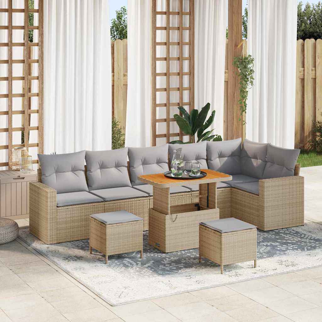 Gartensofa-set 11 Stk. 7-Sitzanzahl Beige und Hellgrau