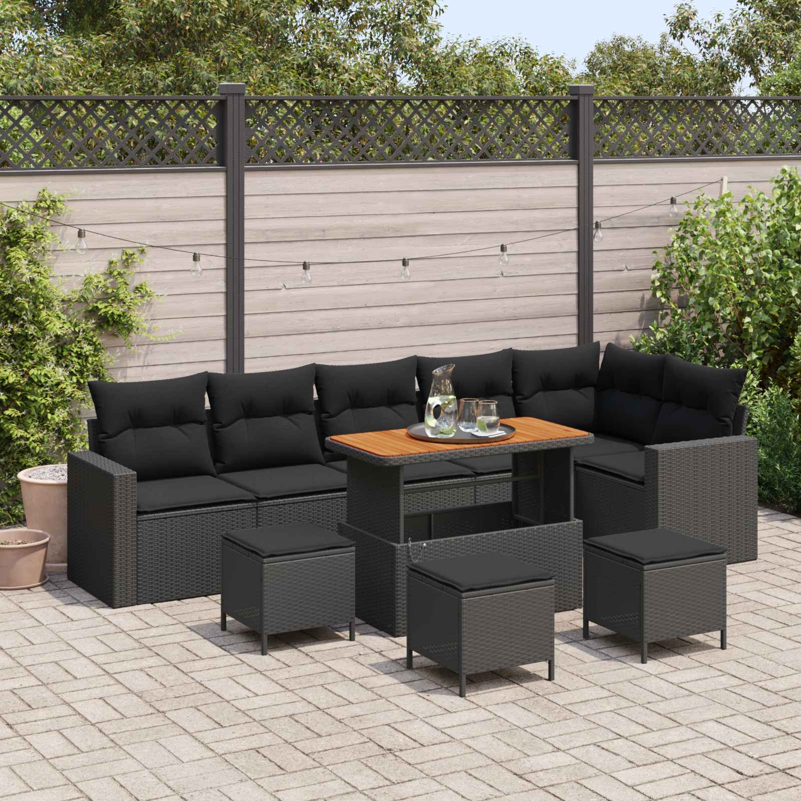 Gartensofa-set 12 Stk. 8-Sitzanzahl Schwarz Poly-Rattan