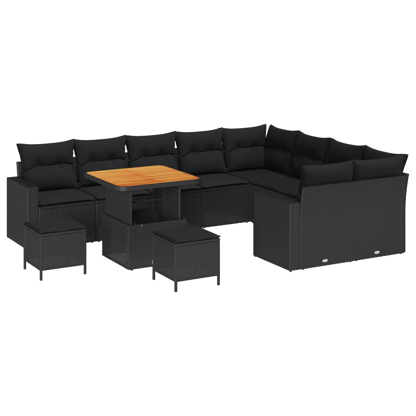 Gartensofa-set 13 Stk. 10-Sitzanzahl Schwarz Poly-Rattan
