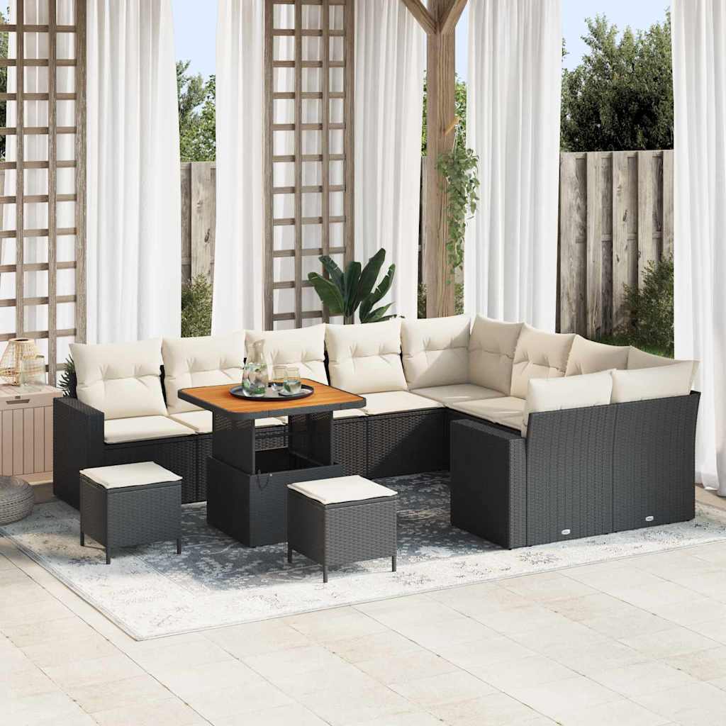 Gartensofa-set 13 Stk. 10-Sitzanzahl Schwarz und Creme