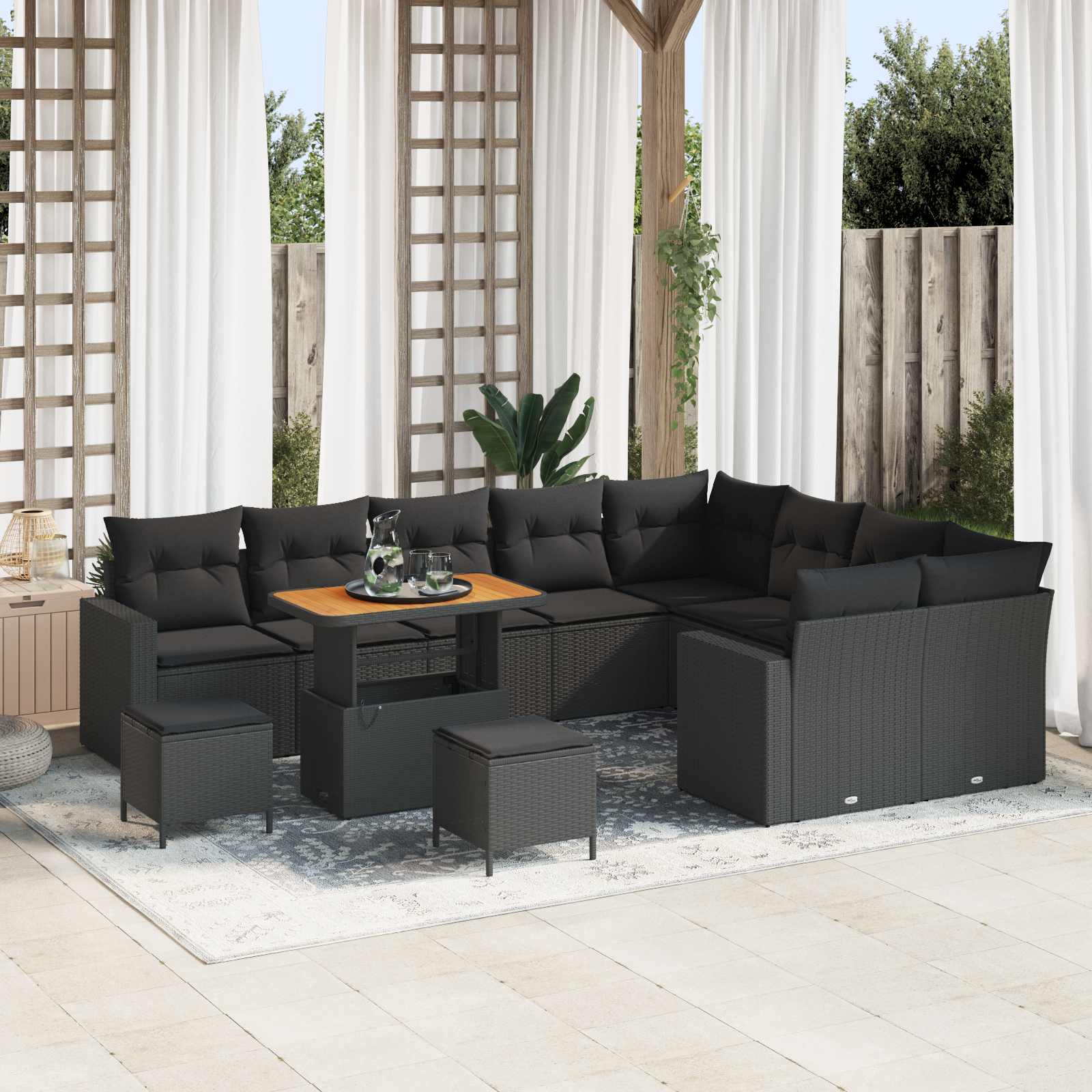 Gartensofa-set 13 Stk. 10-Sitzanzahl Schwarz Poly-Rattan