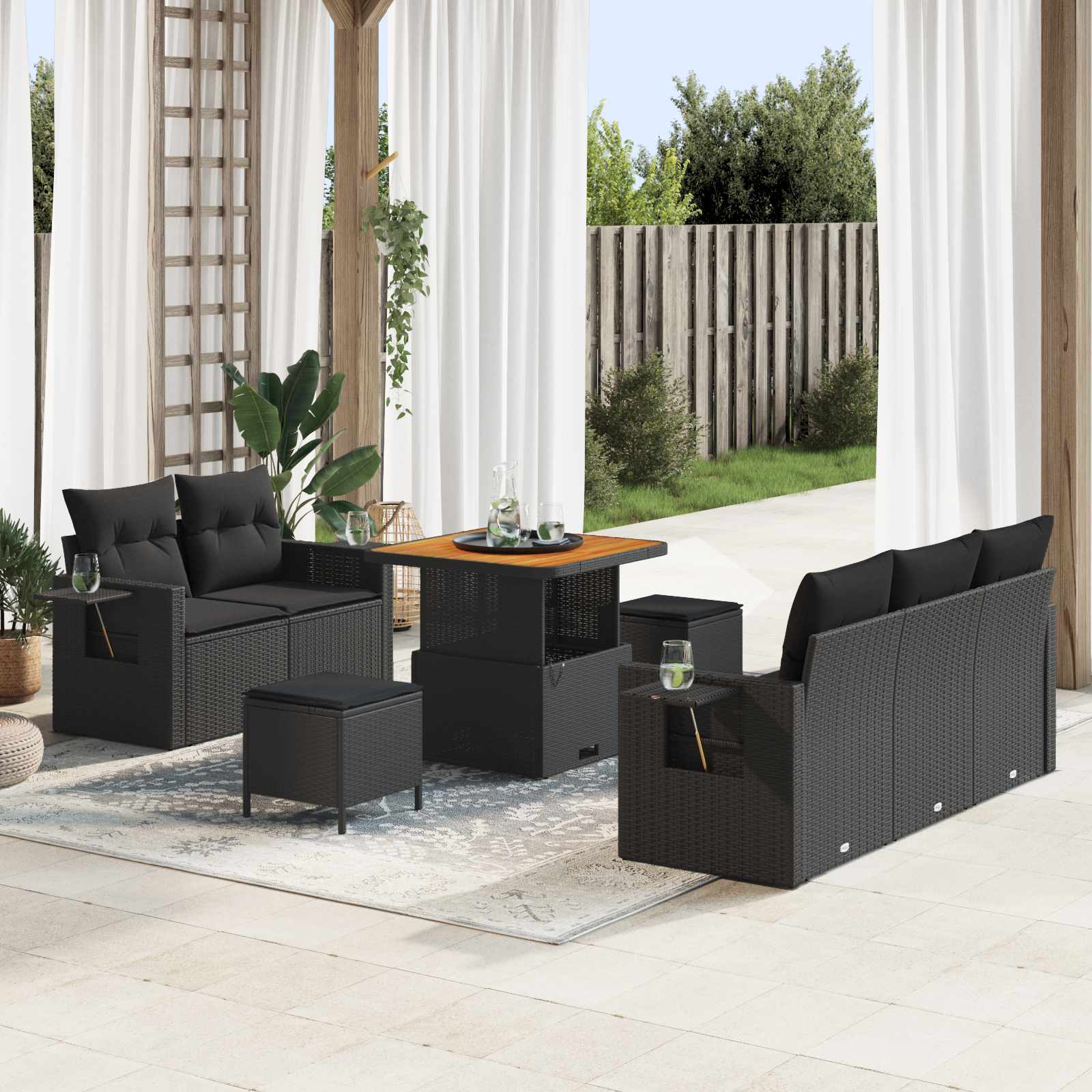 Gartensofa-set 10 stk. 7-Sitzanzahl Schwarz Poly-Rattan