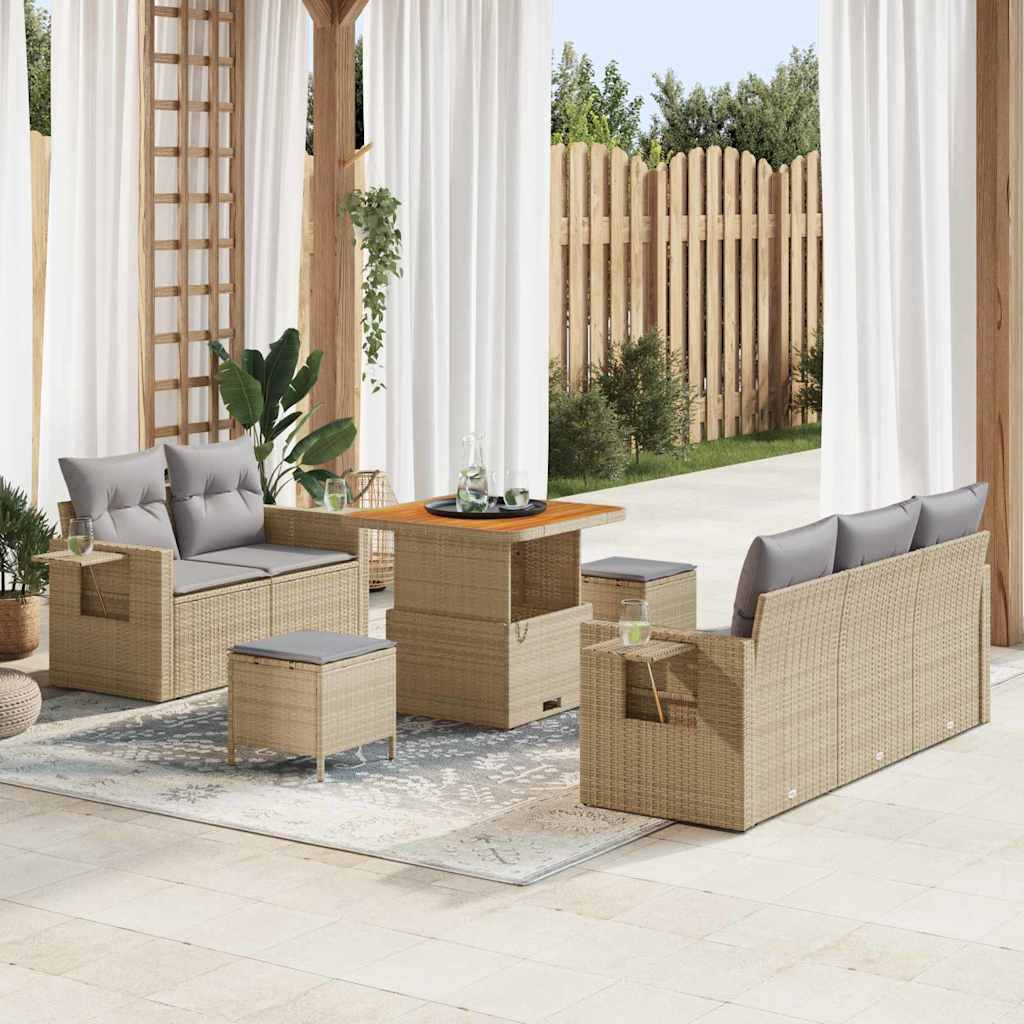 Gartensofa-set 10 stk. Beige und Hellgrau Poly-Rattan