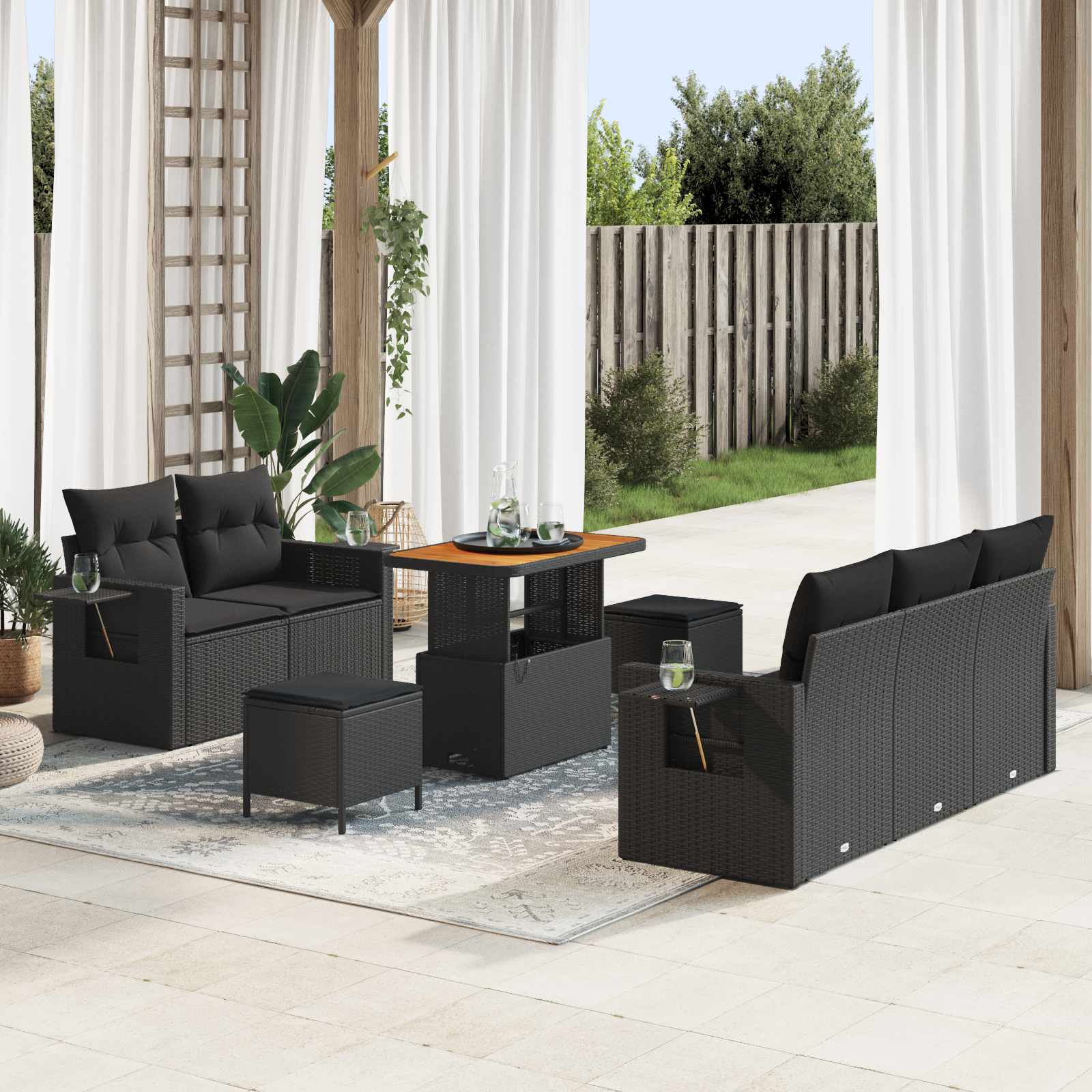 Gartensofa-set 10 stk. Schwarz Poly-Rattan