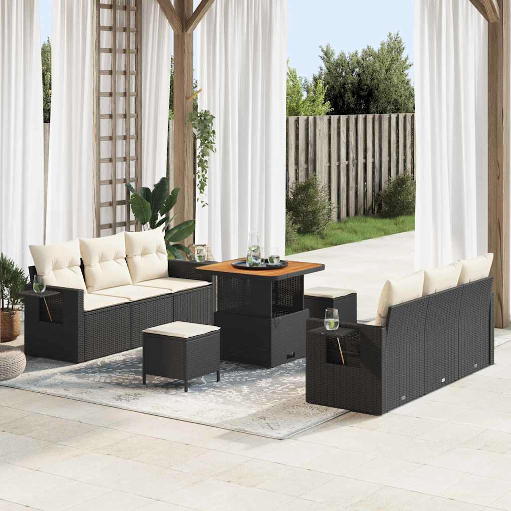 Gartensofa-set 9 stk. 6-Sitzanzahl Schwarz und Creme
