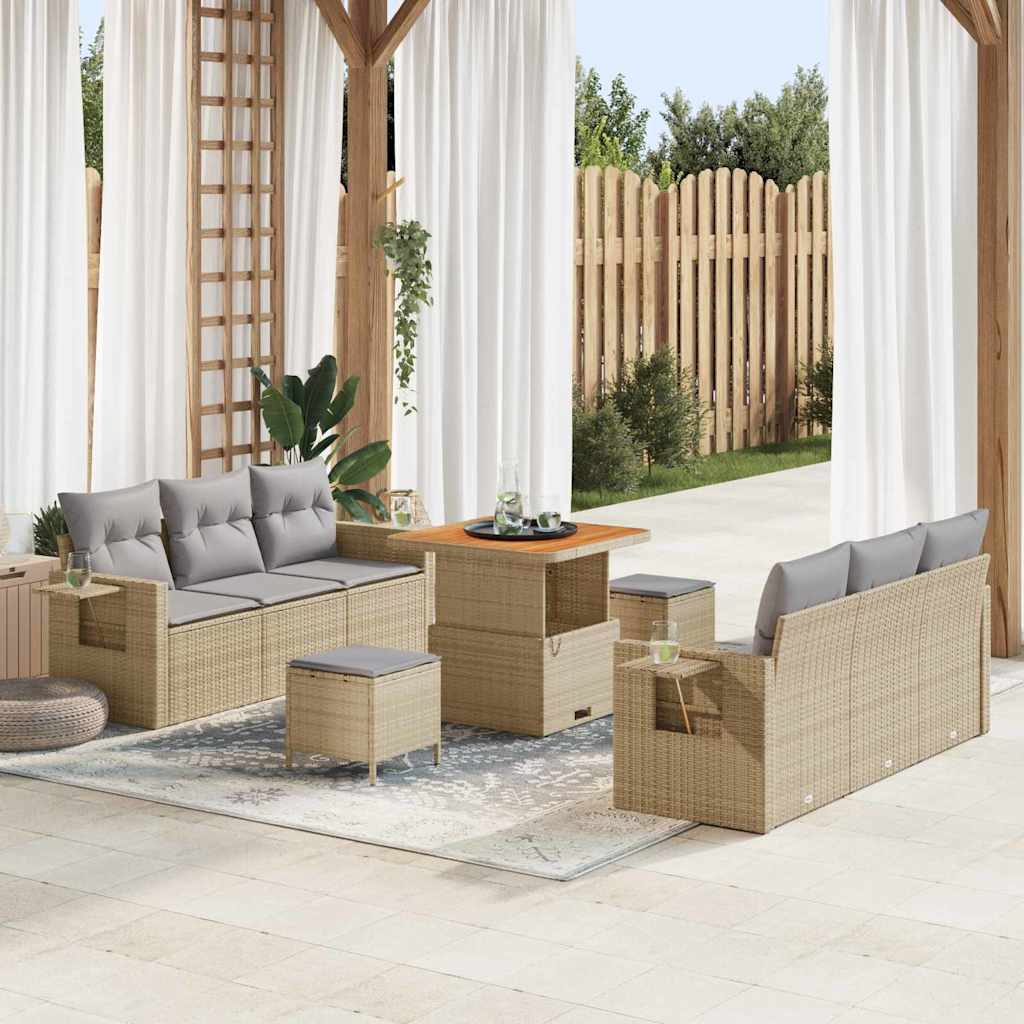 Gartensofa-set 9 stk. 6-Sitzanzahl Beige und Hellgrau