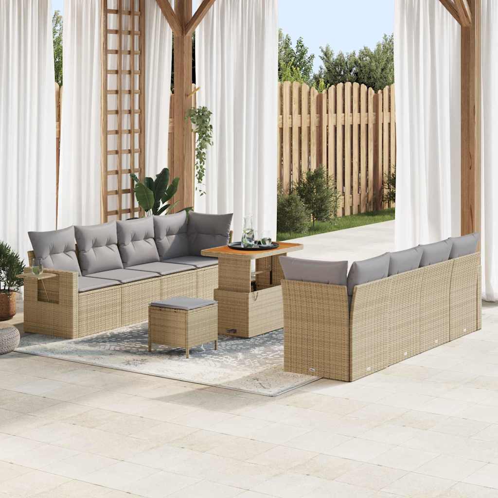 Gartensofa-set Beige und Hellgrau Poly-Rattan