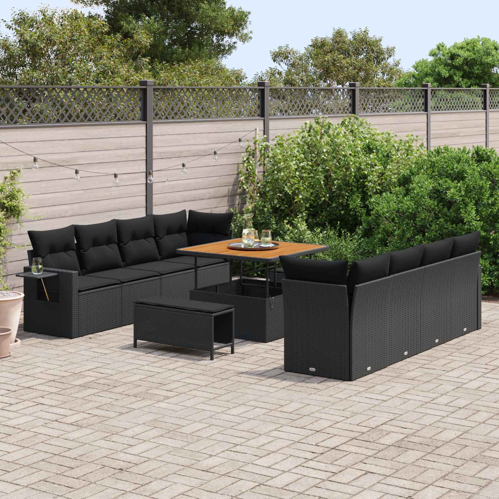 Gartensofa-set Schwarz Poly-Rattan