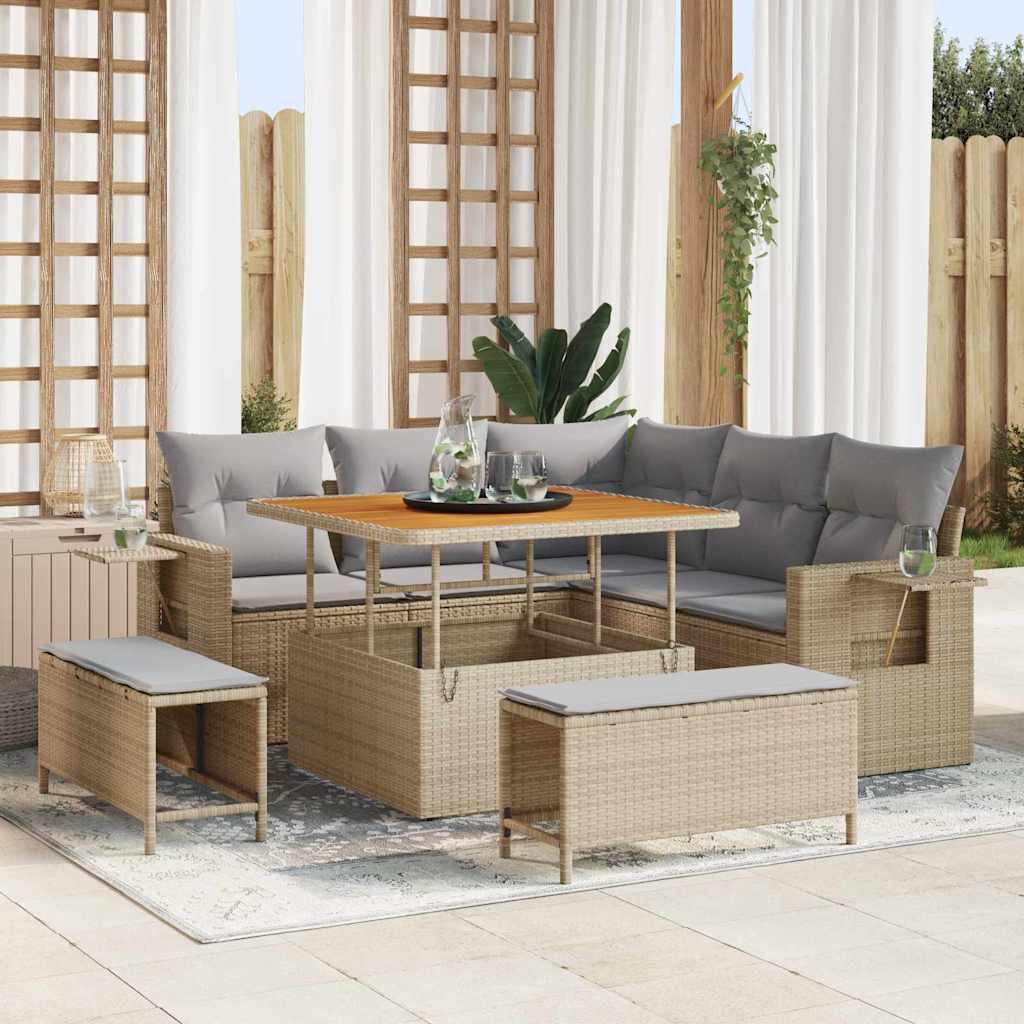 Gartensofa-set 9 Stk. 8-Sitzanzahl Beige und Hellgrau