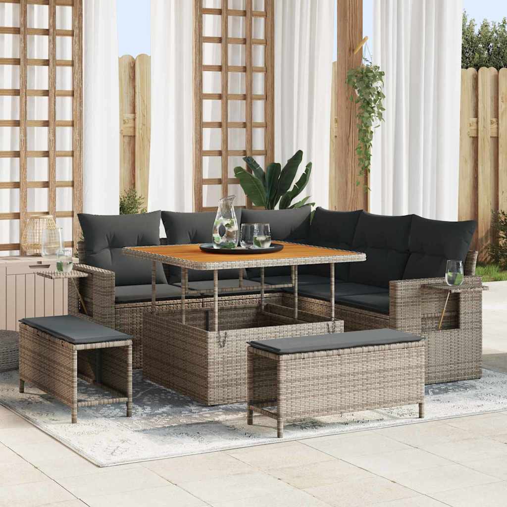 Gartensofa-set 9 Stk. 8-Sitzanzahl Grau Poly-Rattan