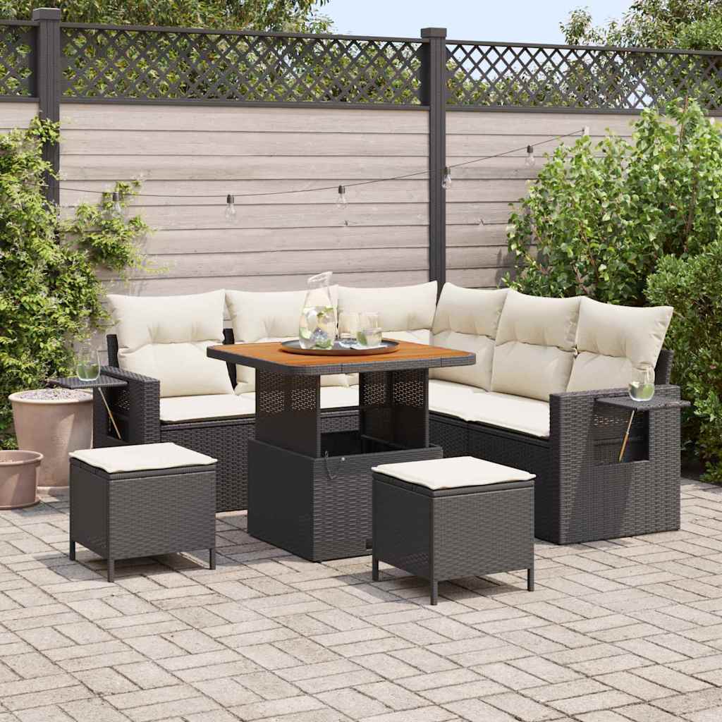 Gartensofa-set 9 Stk. 6-Sitzanzahl Schwarz und Creme