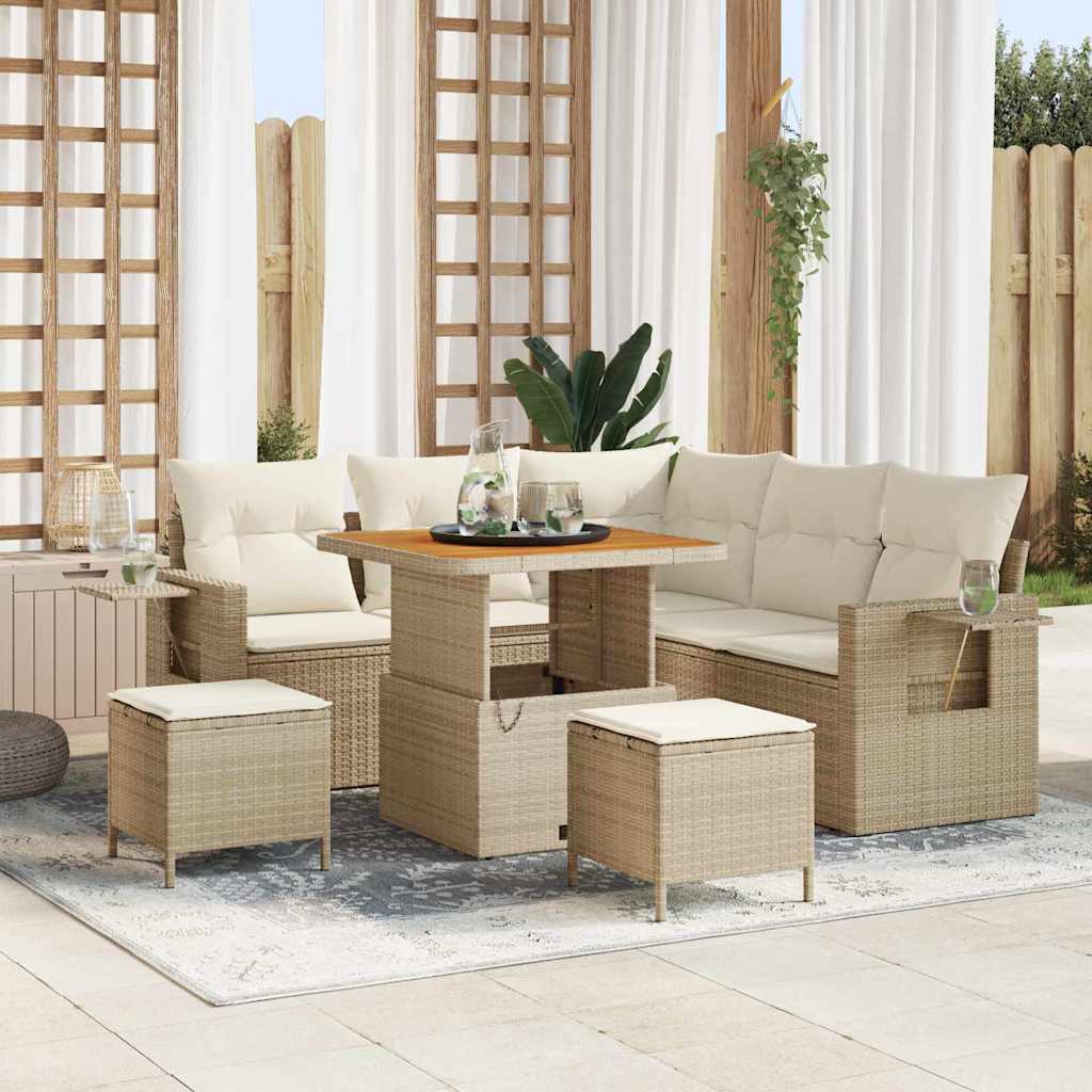 Gartensofa-set 9 Stk. 6-Sitzanzahl Beige und Creme Poly-Rattan