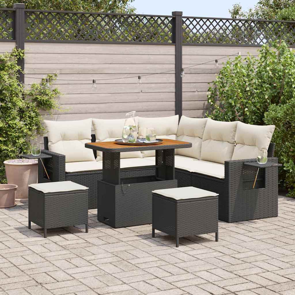 Gartensofa-set 9 Stk. 6-Sitzanzahl Schwarz und Creme