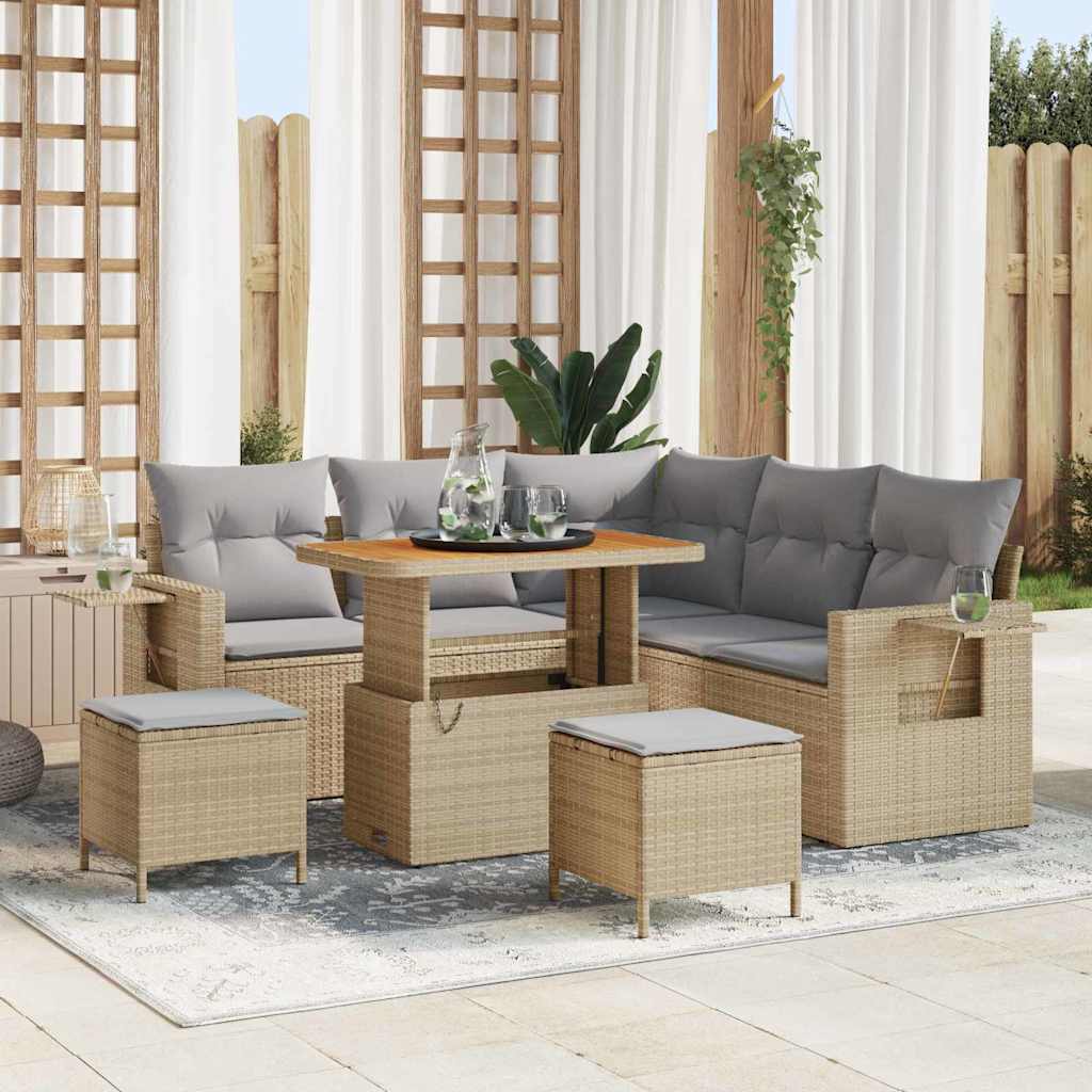 Gartensofa-set 9 Stk. 6-Sitzanzahl Beige und Hellgrau