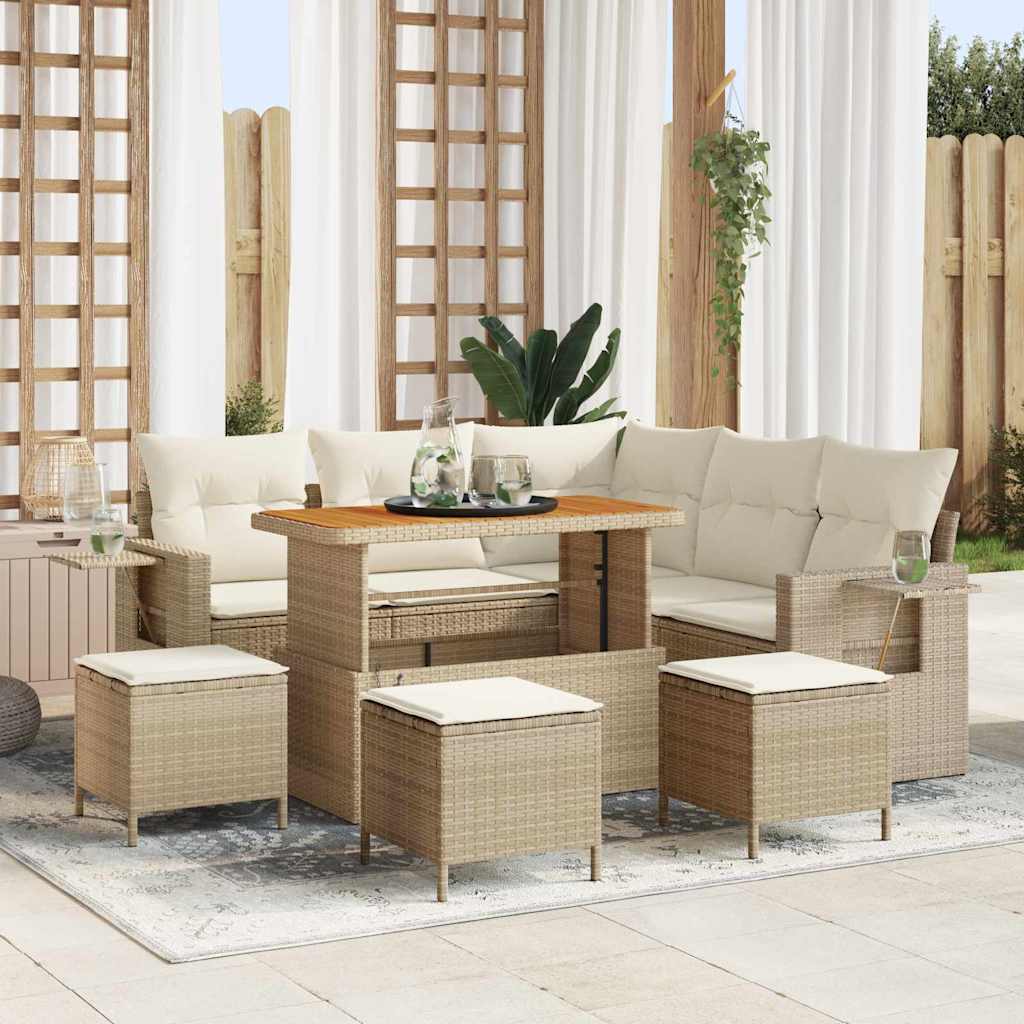 Gartensofa-set 10 Stk. 7-Sitzanzahl Beige und Creme Poly-Rattan