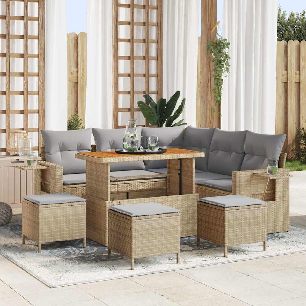 Gartensofa-set 10 Stk. 7-Sitzanzahl Beige und Hellgrau