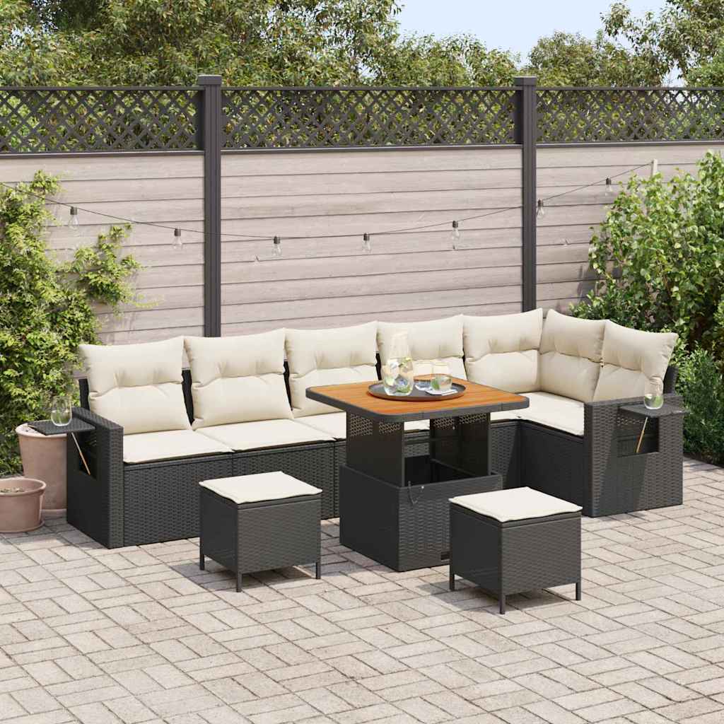 Gartensofa-set 11 stk. Schwarz und Creme Poly-Rattan