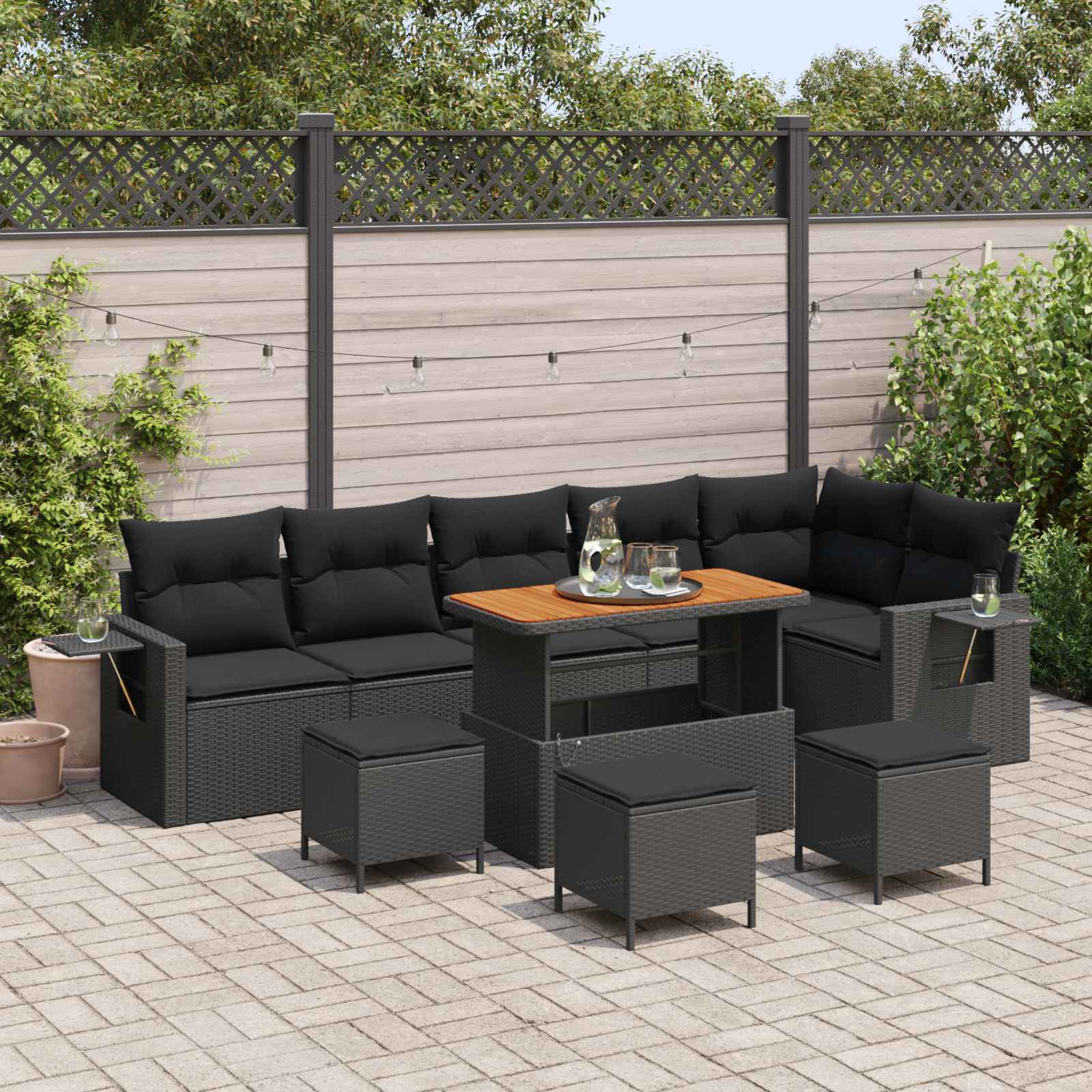 Gartensofa-set 12 stk. Schwarz Poly-Rattan