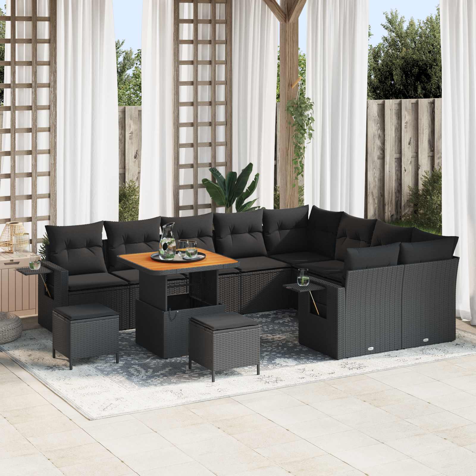 Gartensofa-set 12 Stk. 11-Sitzanzahl Schwarz Poly-Rattan
