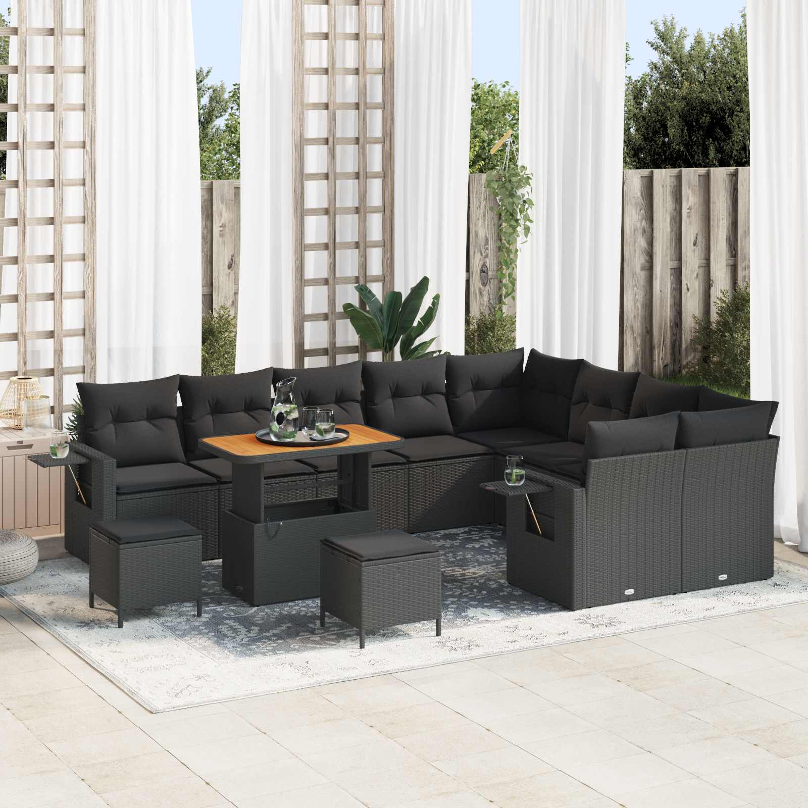 Gartensofa-set 12 Stk. 11-Sitzanzahl Schwarz Poly-Rattan