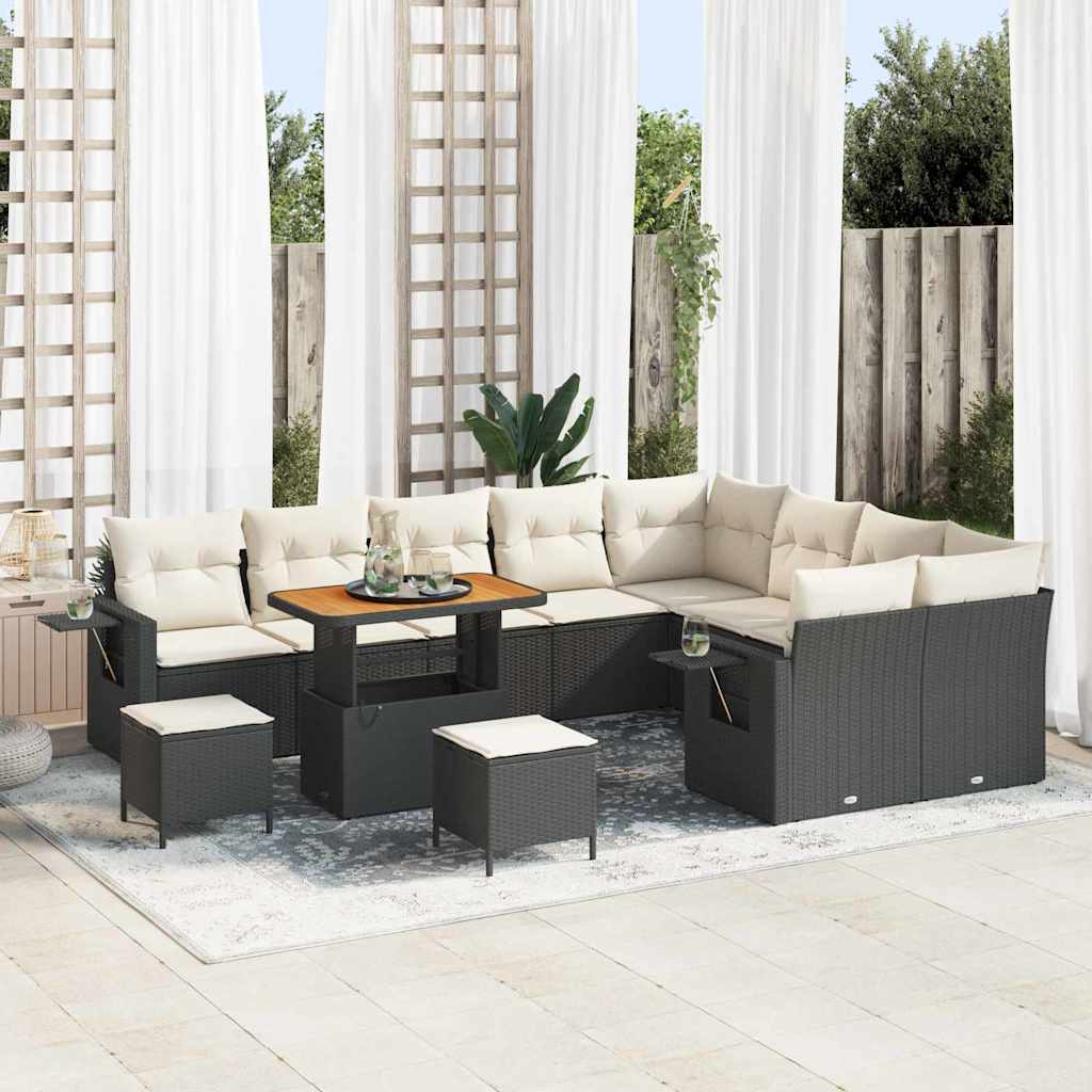 Gartensofa-set 12 Stk. 11-Sitzanzahl Schwarz und Creme