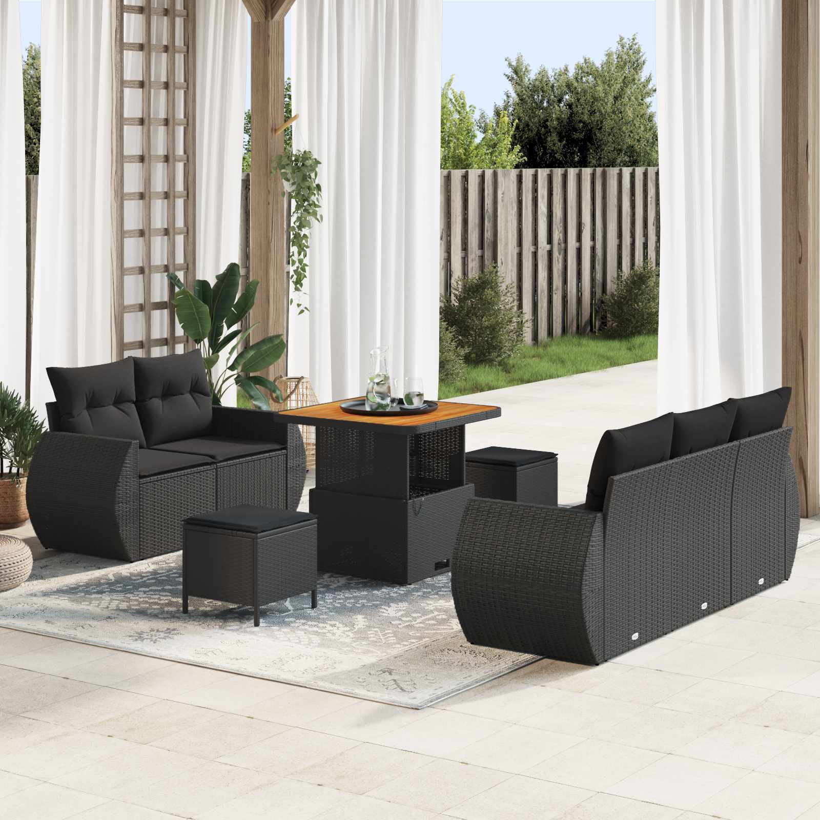 Gartensofa-set 8 stk. 5-Sitzanzahl Schwarz Poly-Rattan