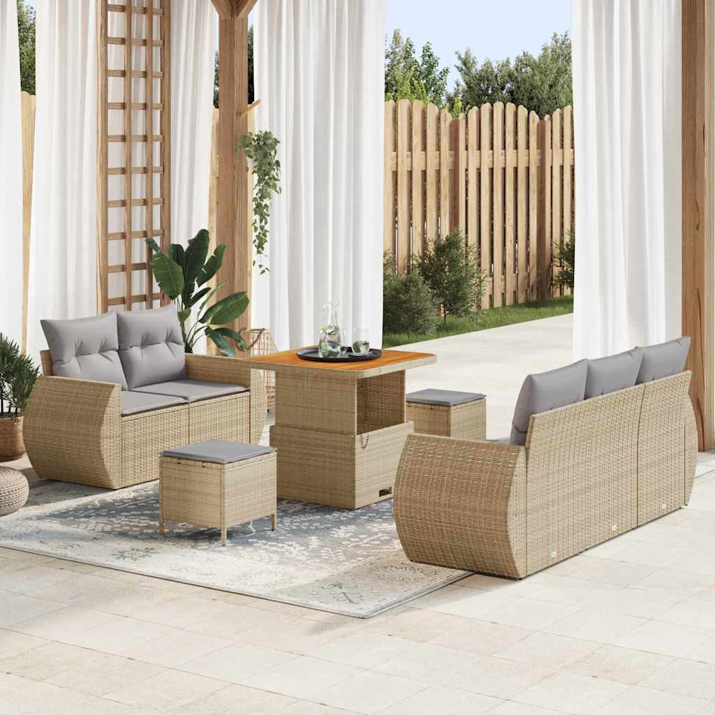 Gartensofa-set 8 stk. 5-Sitzanzahl Beige und Hellgrau