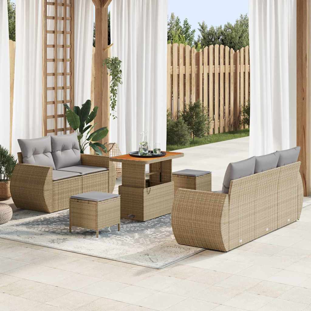 Gartensofa-set 8 stk. 5-Sitzanzahl Beige und Hellgrau
