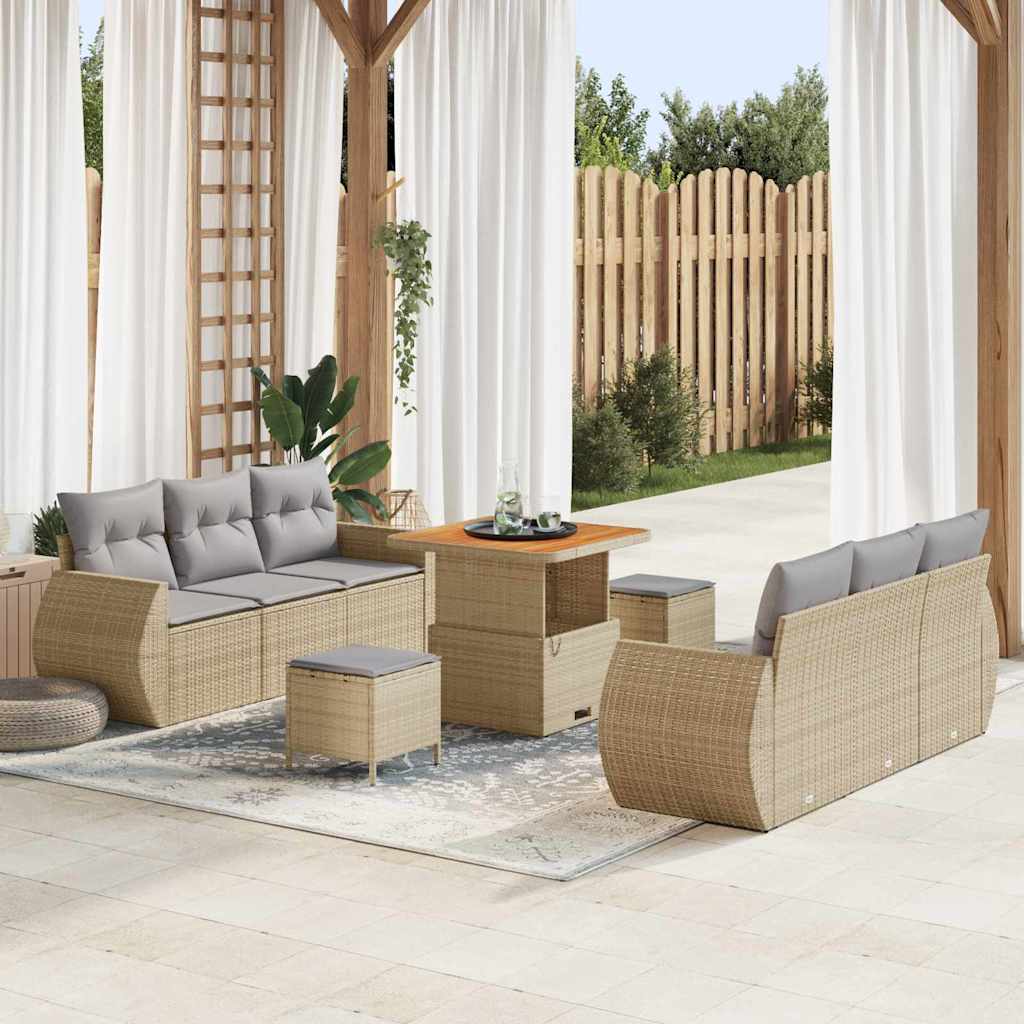 Gartensofa-set 9 Stk. 6-Sitzanzahl Beige und Hellgrau