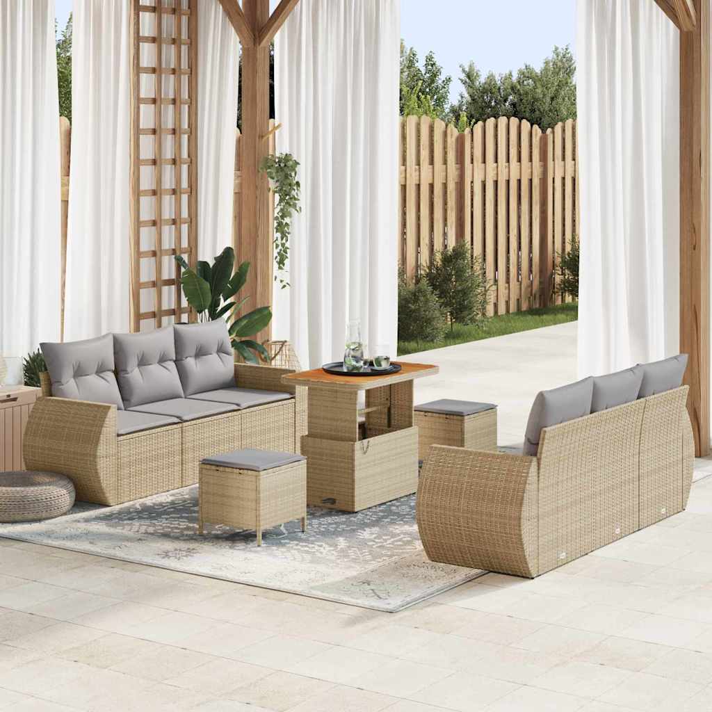 Gartensofa-set 9 Stk. 6-Sitzanzahl Beige und Hellgrau
